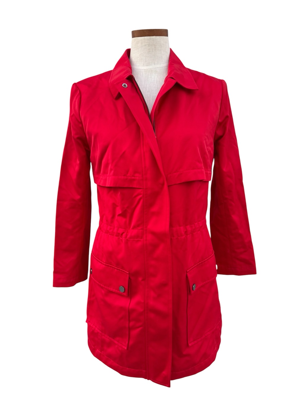 St. John Vibrant Red Lightweight Trench Coat Size Small
